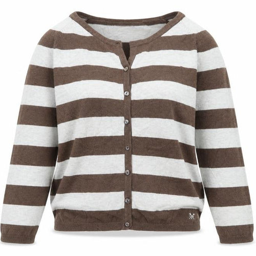 Crew Clothing Womens Brown Scoop Neck Striped 100% Cotton Cardigan Jumper Size 12