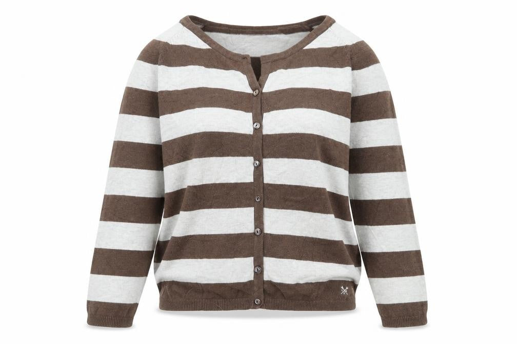 Crew Clothing Womens Brown Scoop Neck Striped 100% Cotton Cardigan Jumper Size 12