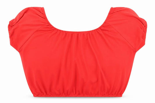 Front view of Atmosphere women’s red polyester basic blouse, size UK 12, off the shoulder