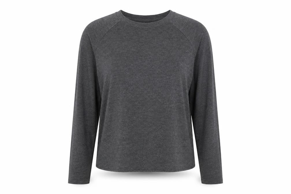 Front view of ASOS women’s grey crew neck polyester jumper, size UK 12