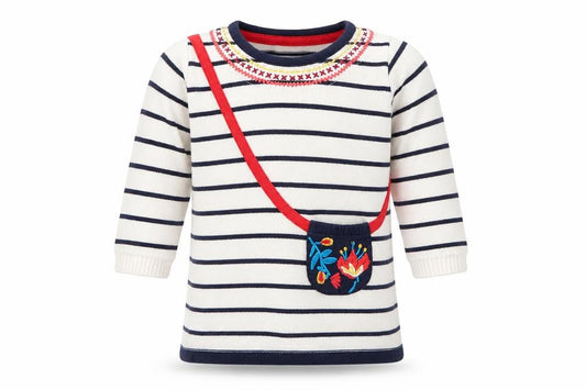 Front view of Marks & Spencer Baby White Striped Cotton jumper, size 3-6, Months Button