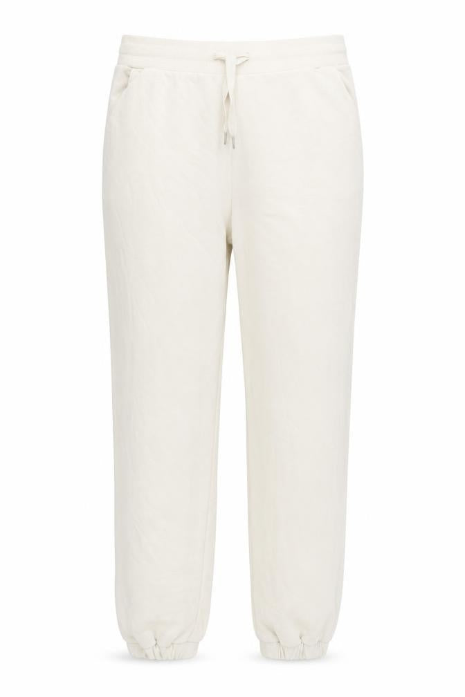 Front view of Dunnes women’s ivory polyester jogger trousers, size M, 32-inch leg regular drawstring
