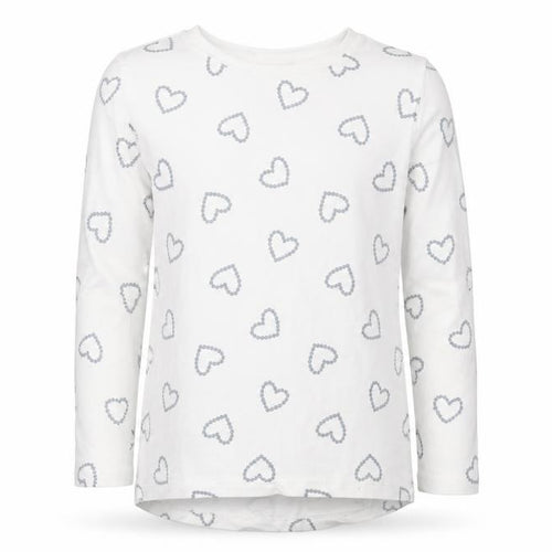 OVS Girls White Geometric Cotton Basic T-Shirt Size 9-10 Years Crew Neck Pullover - Heart Print