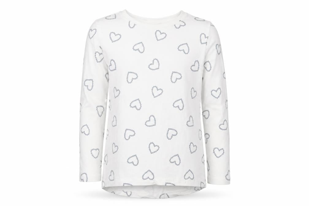 OVS Girls White Geometric Cotton Basic T-Shirt Size 9-10 Years Crew Neck Pullover - Heart Print