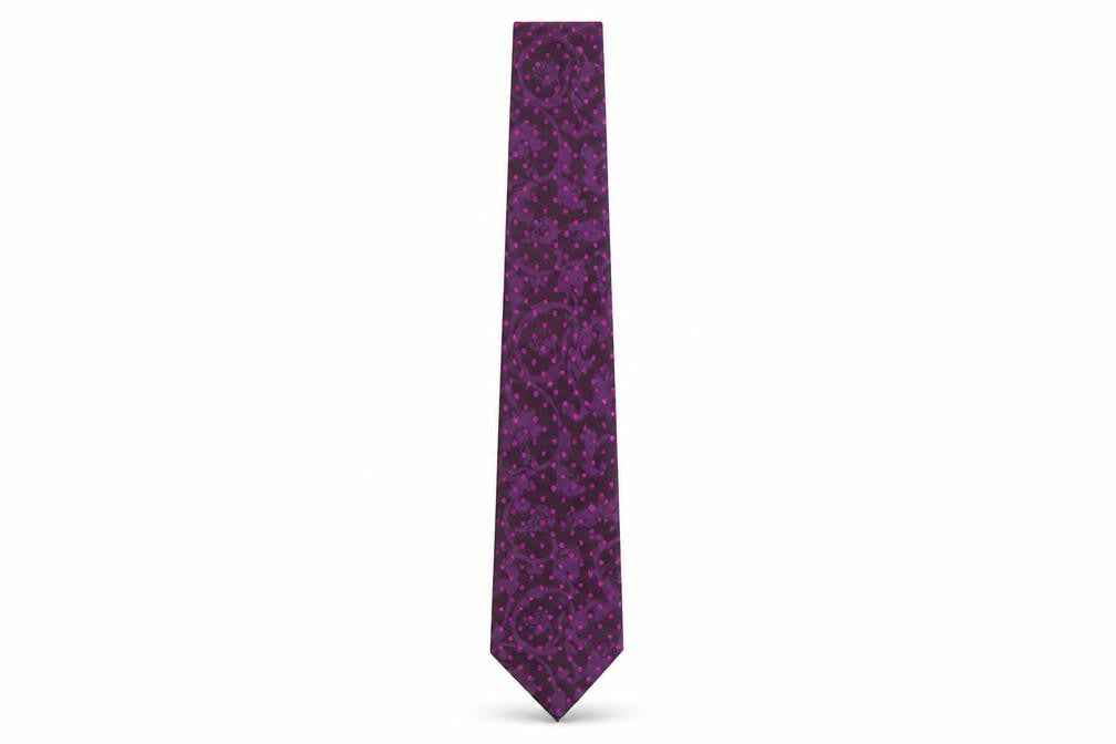 Front view of Greenwoods men’s purple polka dot polyester pointed tie one size