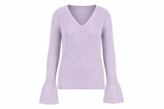 Front view of ASOS women’s purple v-neck viscose jumper, size UK 8