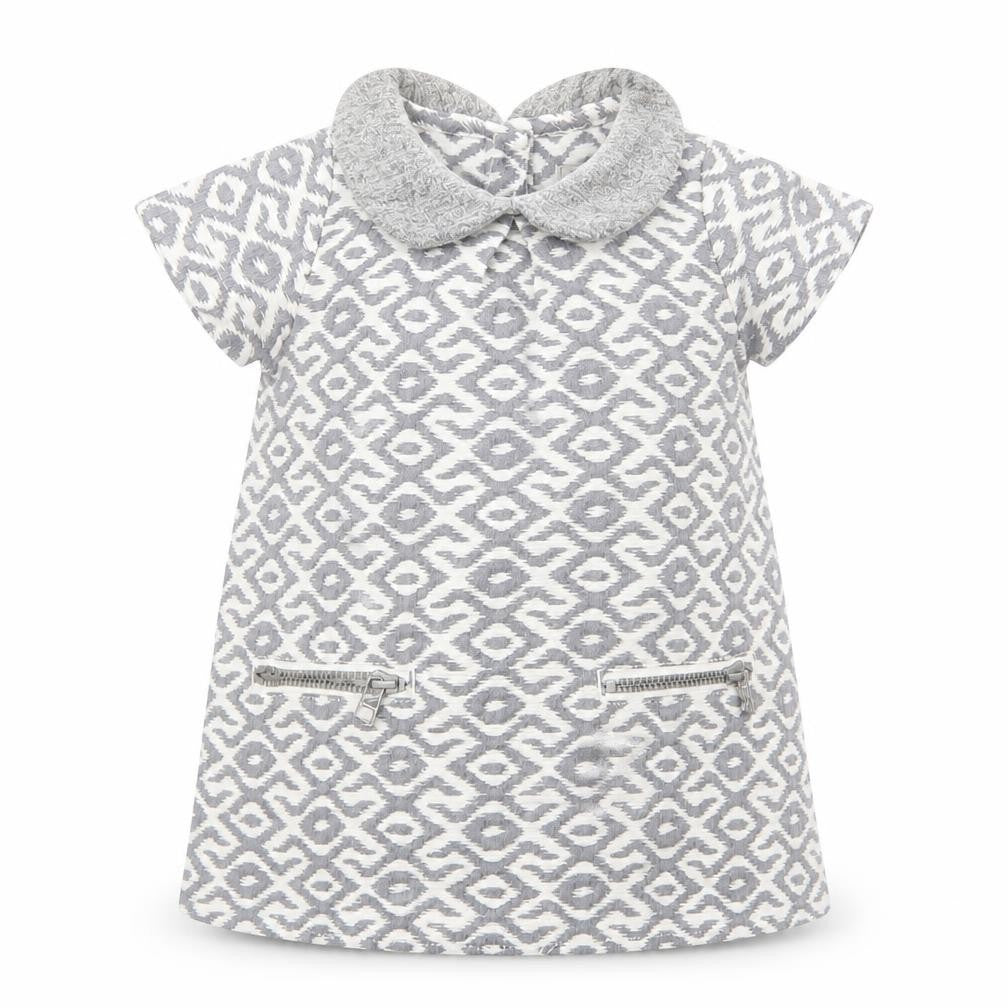 Front view of Next Baby Grey Geometric Polyester Tunic Blouse, size 6-9, Months Collared Button