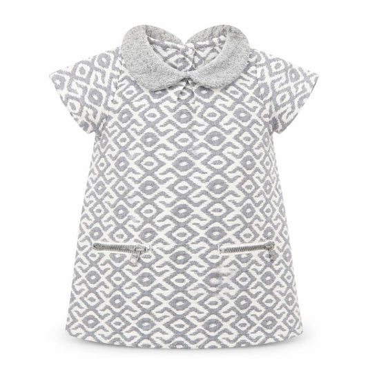 Front view of Next Baby Grey Geometric Polyester Tunic Blouse, size 6-9, Months Collared Button