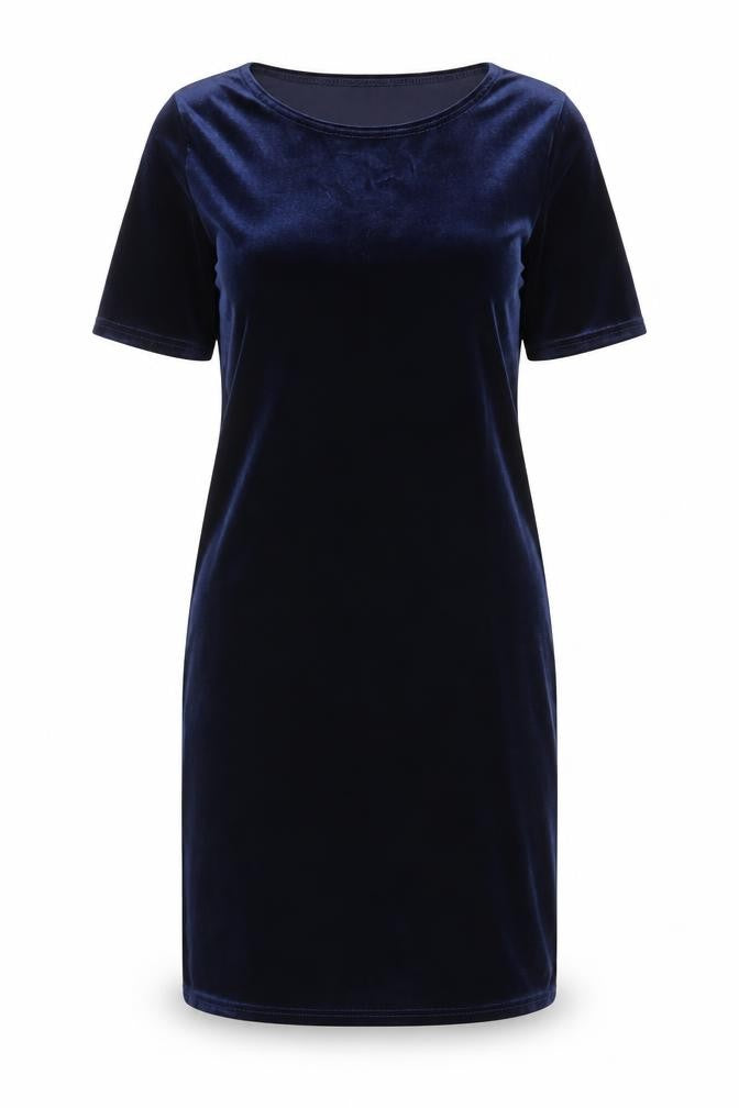 Front view of Boohoo women’s blue polyester bodycon, size UK 10, round neck