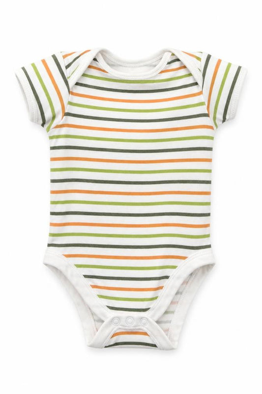 George Baby Green Striped Cotton Babygrow One-Piece Size 3-6 Months  Button - Orange