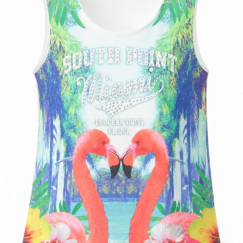 Evie Girls White  Polyester Basic Tank Size 7-8 Years Round Neck Pullover - South Point Miami Flamingo