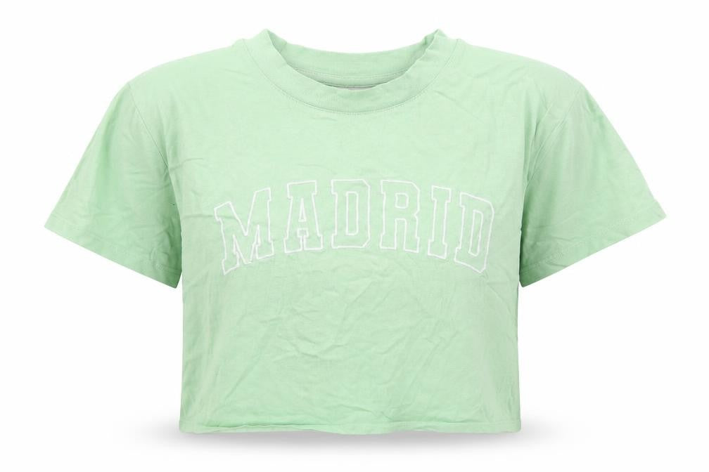 Topshop Womens Green  Cotton Cropped T-Shirt Size 12 Crew Neck - Madrid