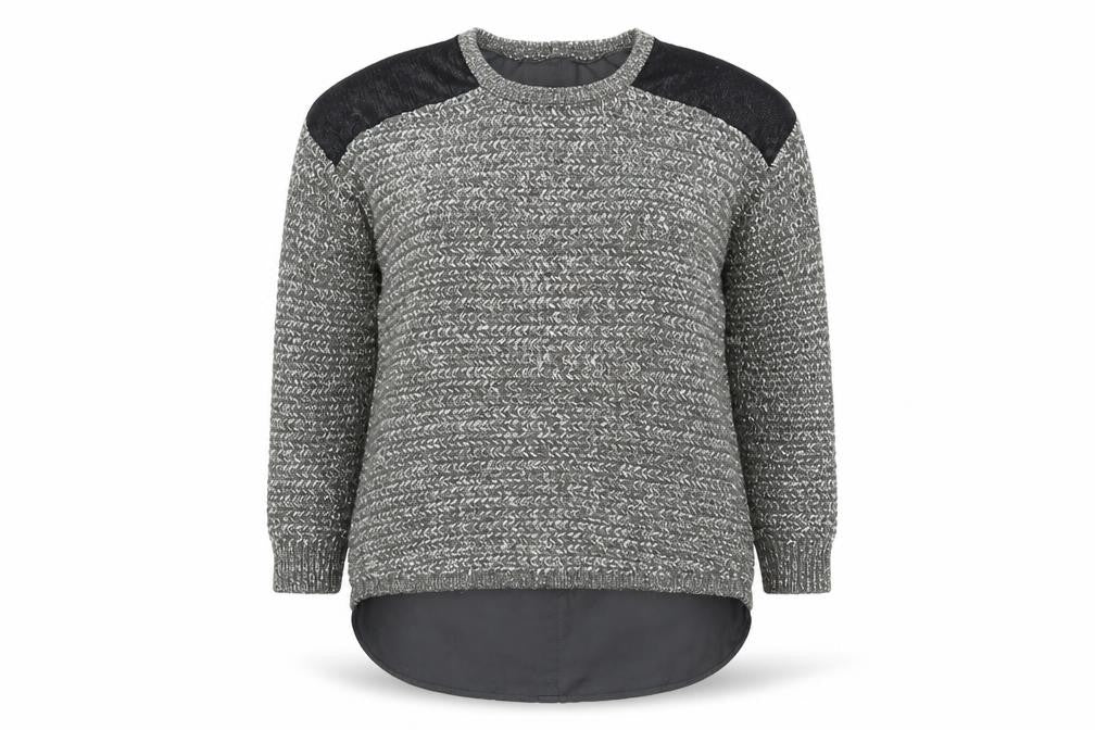 Front view of Next women’s grey crew neck nylon jumper, size UK 16