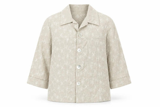 Front view of Sidewalk women’s beige floral jacket, size S, button