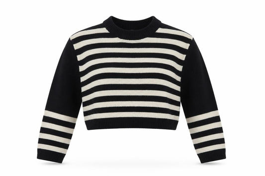 Front view of Topshop women’s multicoloured high neck striped acrylic jumper, size UK 8