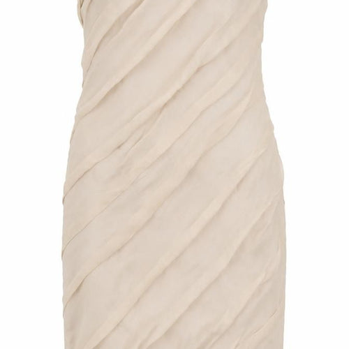 Coast Womens Beige  Silk Bodycon  Size 12  Off the Shoulder Zip