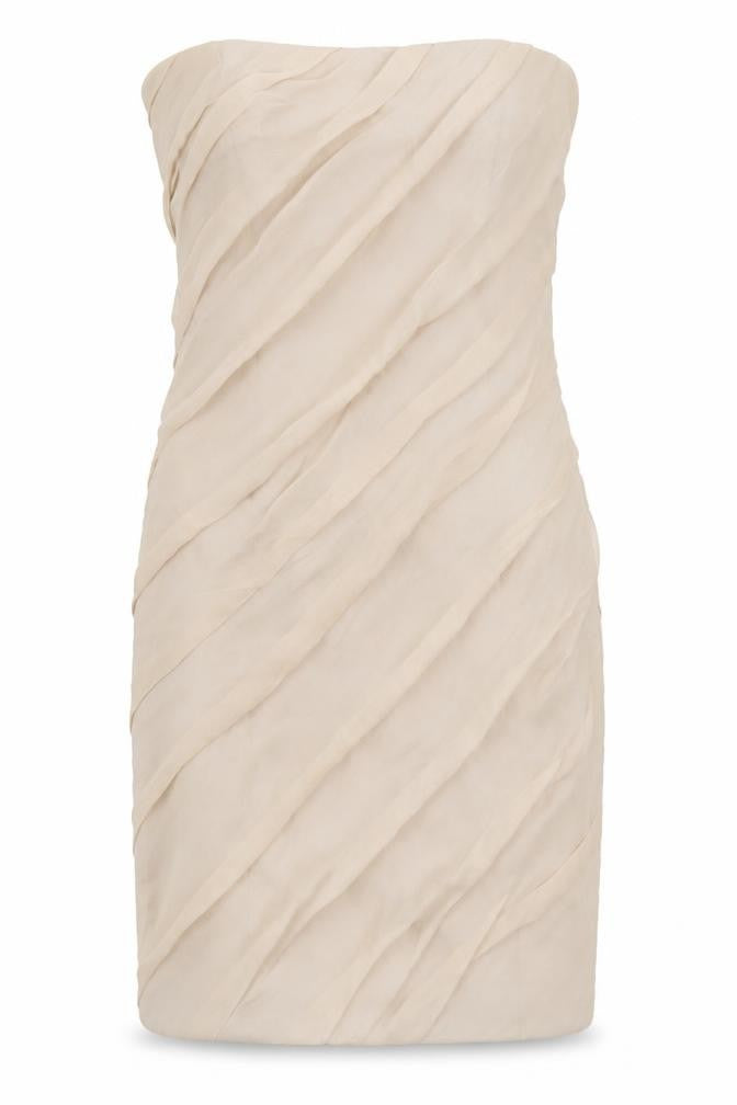 Coast Womens Beige  Silk Bodycon  Size 12  Off the Shoulder Zip