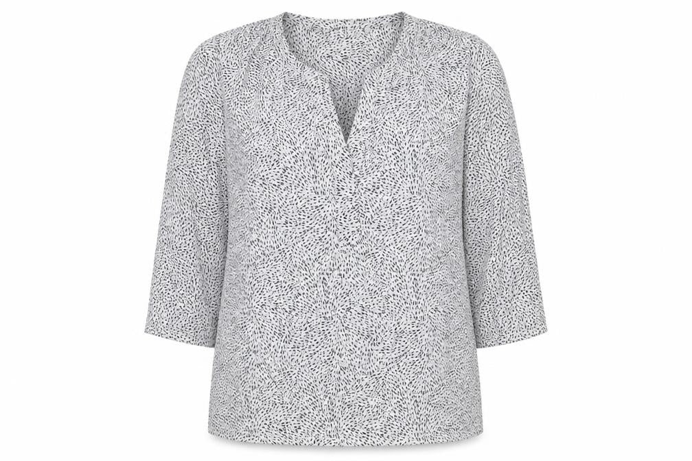 EAC Womens Grey Geometric Viscose Basic Blouse Size S V-Neck