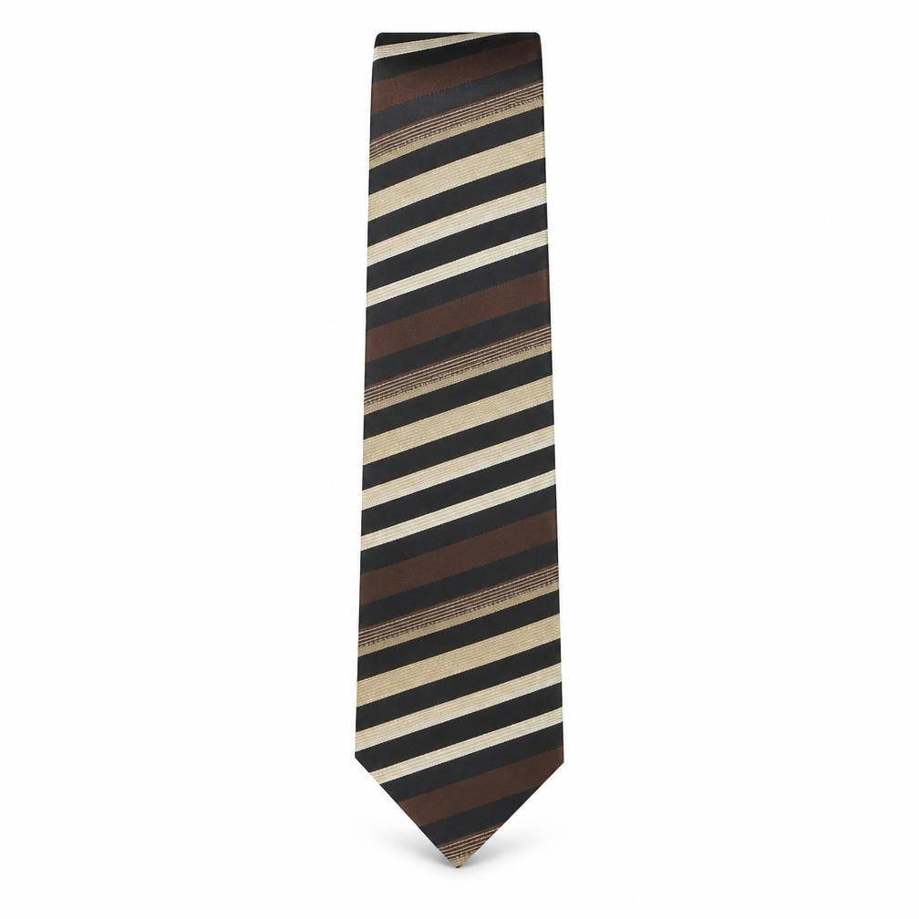 Front view of John Curtis men’s brown striped polyester pointed tie one size