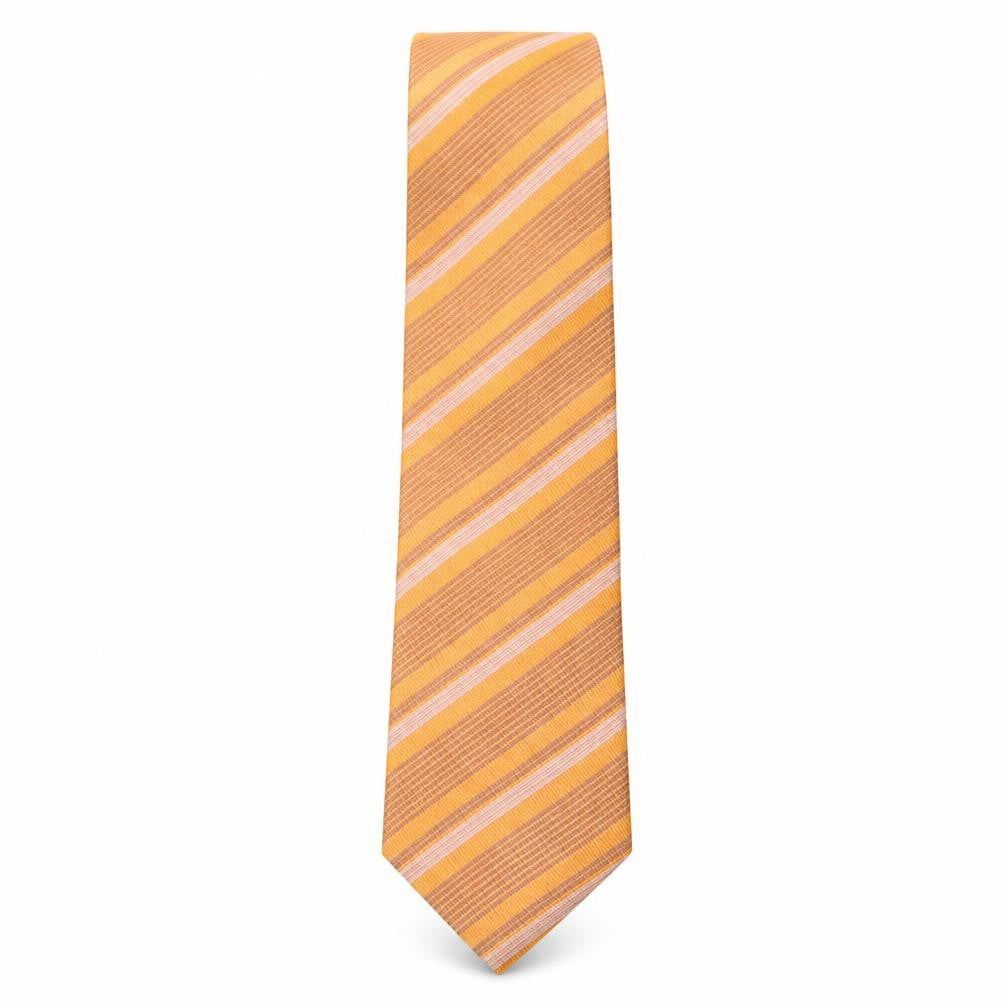 Front view of alpi men’s orange striped silk pointed tie one size
