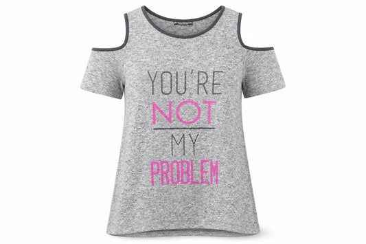 Front view of Select women’s grey polyester basic blouse, size UK 10, crew neck - not my problem