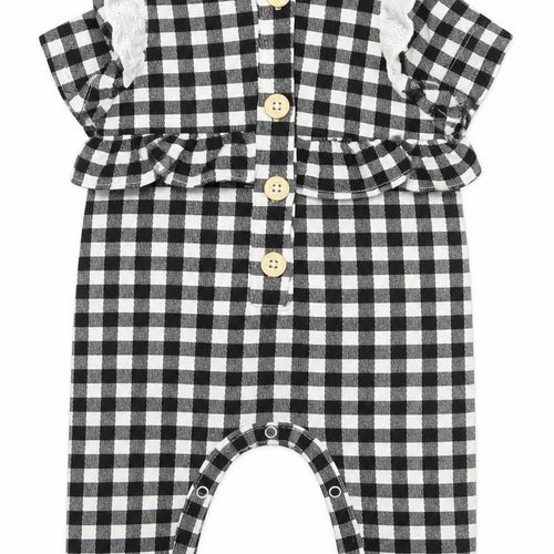 Jessica Simpson Girls Black Check Cotton Coverall One-Piece Size 3-6 Months  Button