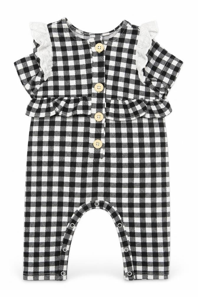 Jessica Simpson Girls Black Check Cotton Coverall One-Piece Size 3-6 Months  Button