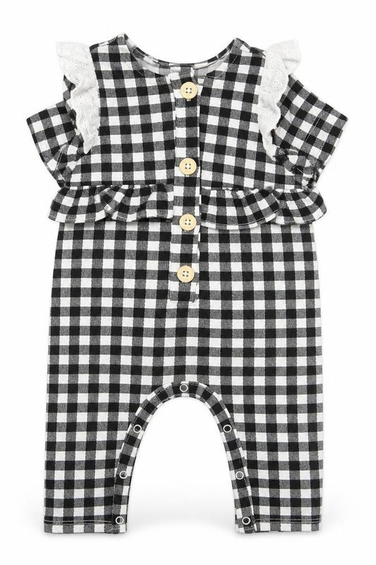 Jessica Simpson Girls Black Check Cotton Coverall One-Piece Size 3-6 Months  Button