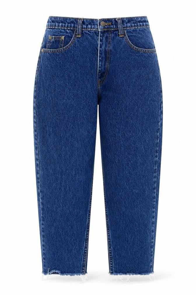 Front view of JEANS women’s blue cotton cropped jeans, size M, 24-inch leg slim button