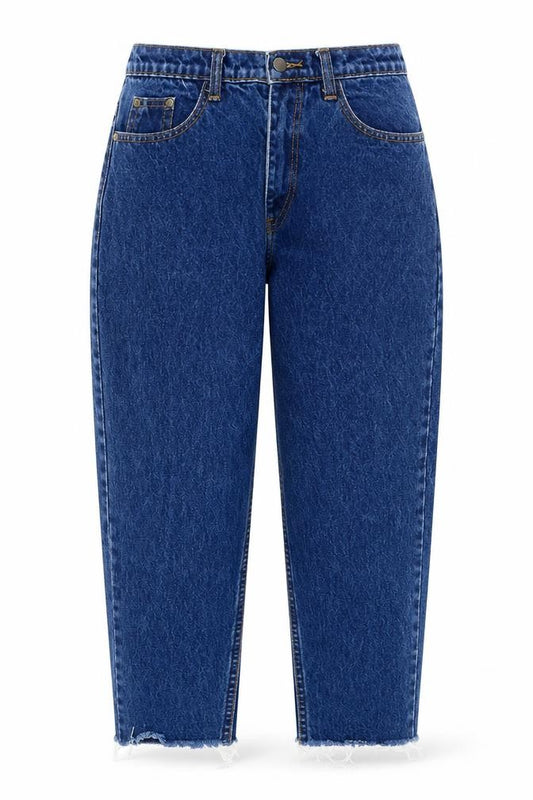 Front view of JEANS women’s blue cotton cropped jeans, size M, 24-inch leg slim button