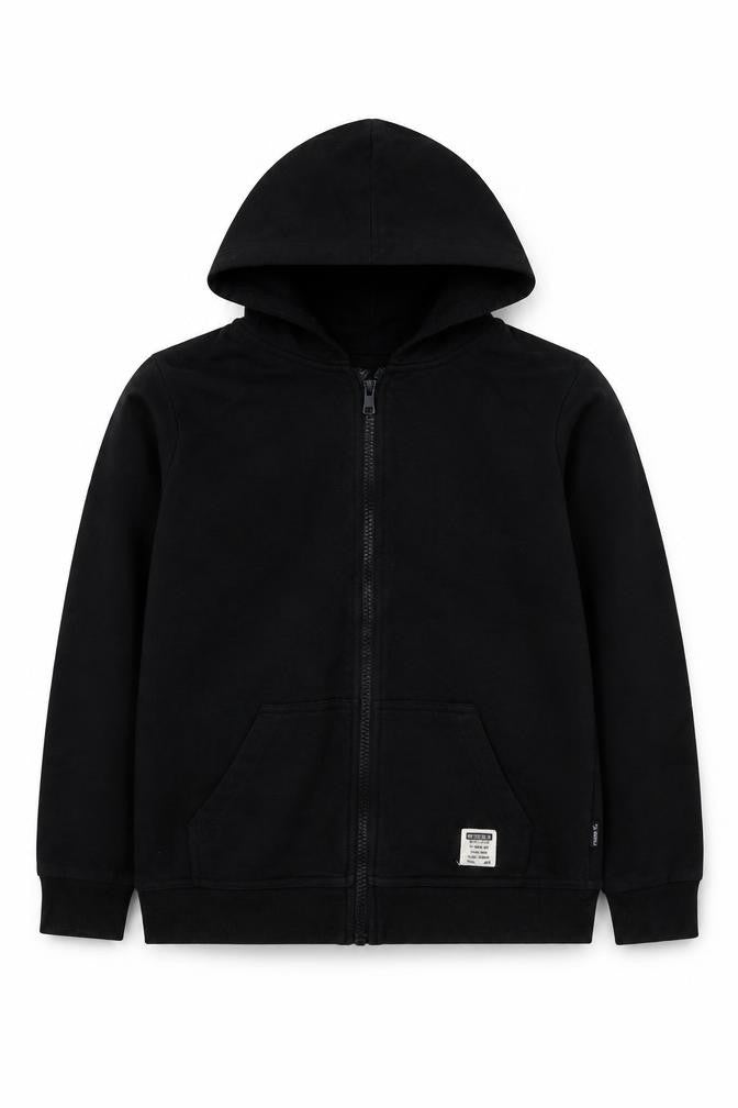 name it Boys Black  Cotton Full Zip Hoodie Size 9-10 Years  Zip