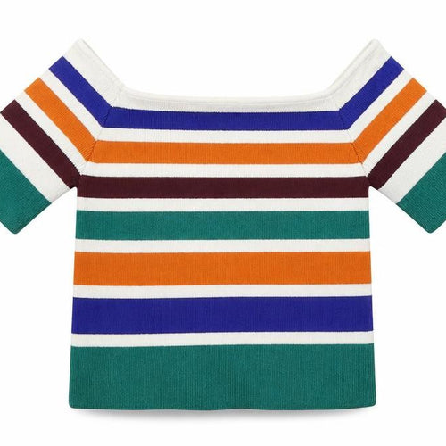 Cooperative Womens Multicoloured Striped Viscose Jersey T-Shirt Size S Square Neck