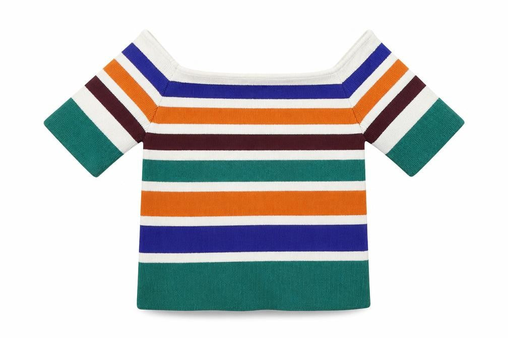 Cooperative Womens Multicoloured Striped Viscose Jersey T-Shirt Size S Square Neck