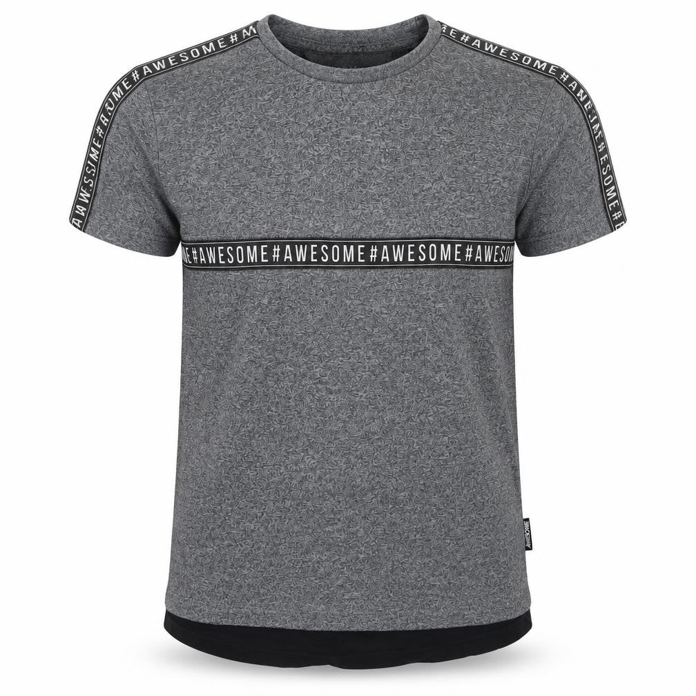 Front view of Primark boys’ grey polyester pullover t-shirt, size 7-8, years round neck pullover