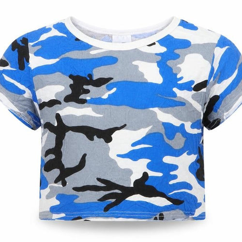 All That  Girls Blue Camouflage Viscose Basic T-Shirt Size 11-12 Years Round Neck Pullover