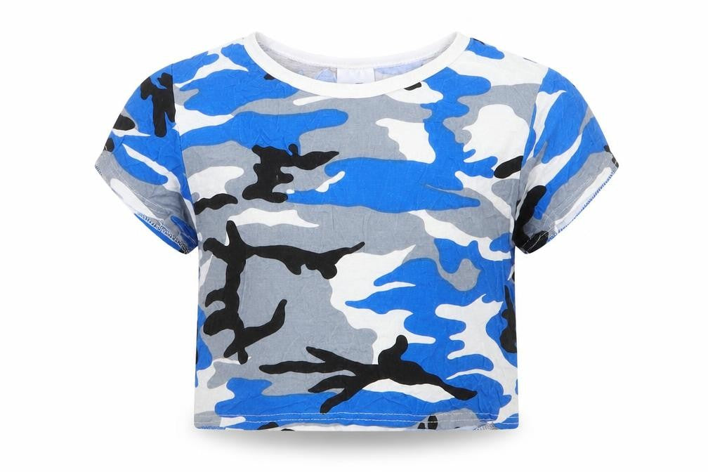 All That  Girls Blue Camouflage Viscose Basic T-Shirt Size 11-12 Years Round Neck Pullover