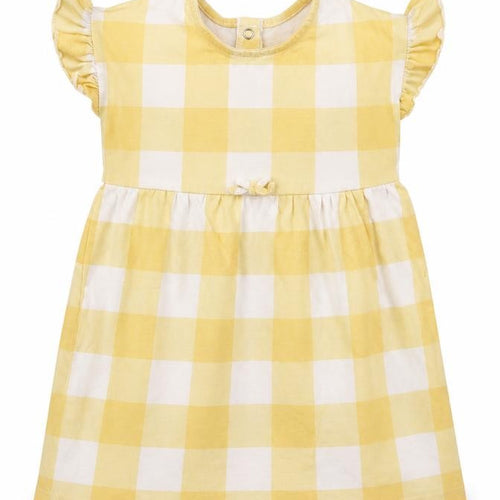 George Girls Yellow Check Cotton Skater Dress  Size 12-18 Months  Round Neck Snap