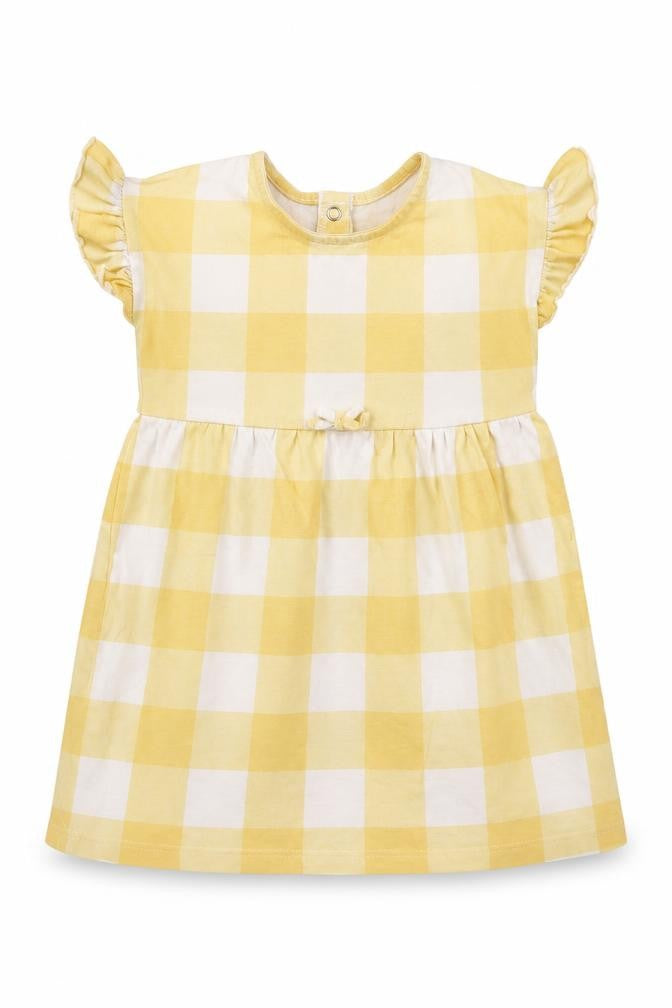 George Girls Yellow Check Cotton Skater Dress  Size 12-18 Months  Round Neck Snap