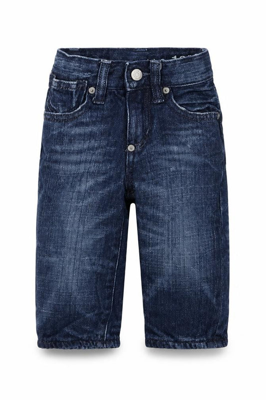 Front view of Gap boys’ blue cotton cropped jeans, size 6-9, months zip