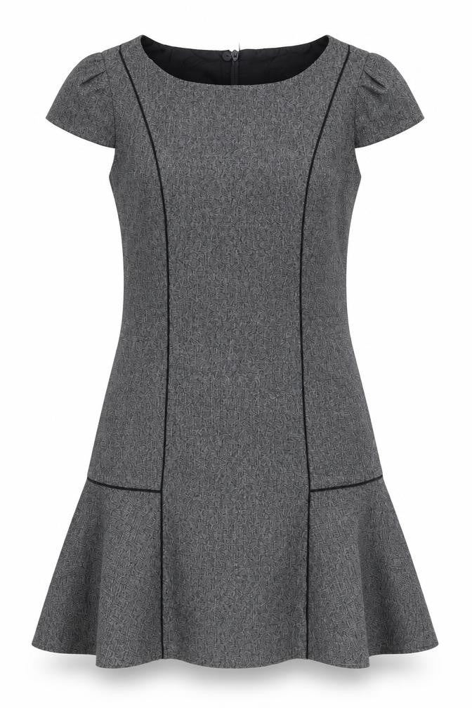 Front view of Next women’s grey polyester a-line, size UK 8, boat neck zip