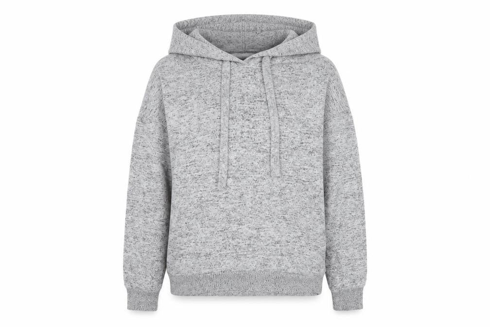 Front view of Love To Lounge women’s grey viscose pullover hoodie, size UK 6, pullover