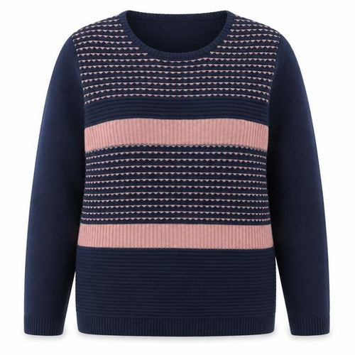 Pure & Natural Womens Blue Round Neck Striped Acrylic Pullover Jumper Size L