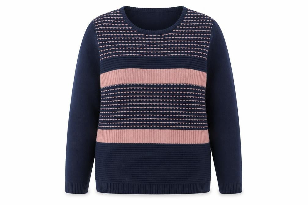Pure & Natural Womens Blue Round Neck Striped Acrylic Pullover Jumper Size L