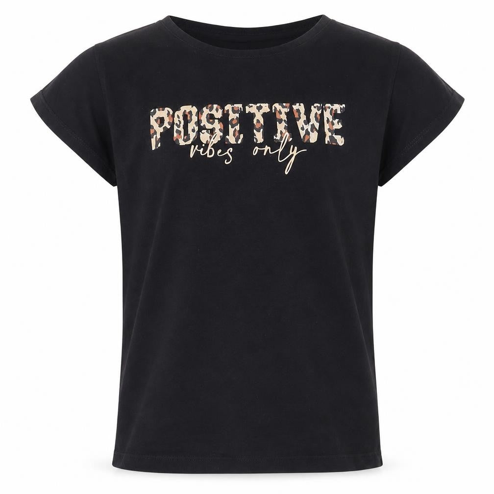 Miss Evie Girls Black  100% Cotton Pullover T-Shirt Size 9-10 Years Round Neck Pullover