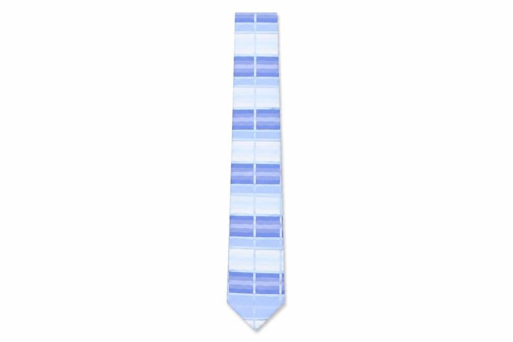 Front view of Fellini men’s blue plaids & checks silk pointed tie one size