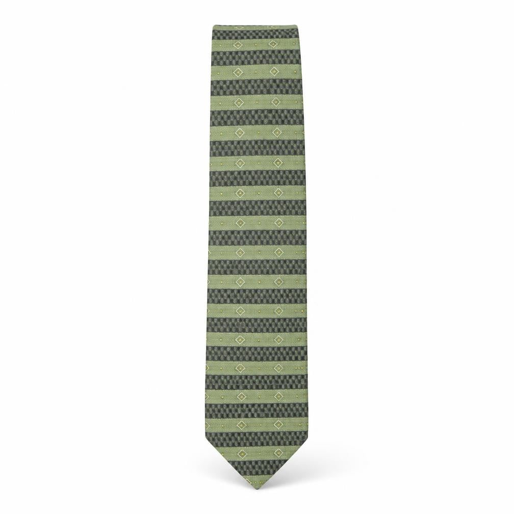 Front view of Hector & Arnold men’s green striped polyester pointed tie one size