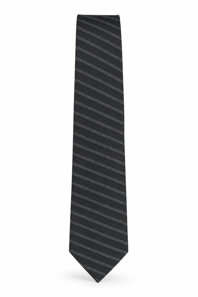 Front view of BHS men’s black striped polyester pointed tie one size