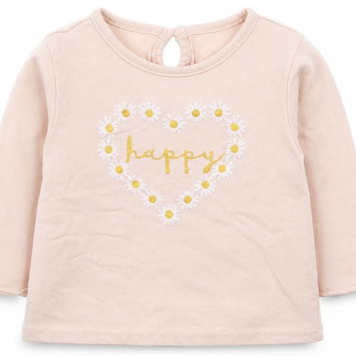 Just Lizzy Girls Pink  Cotton Basic T-Shirt Size 6-9 Months Round Neck Pullover - Happy