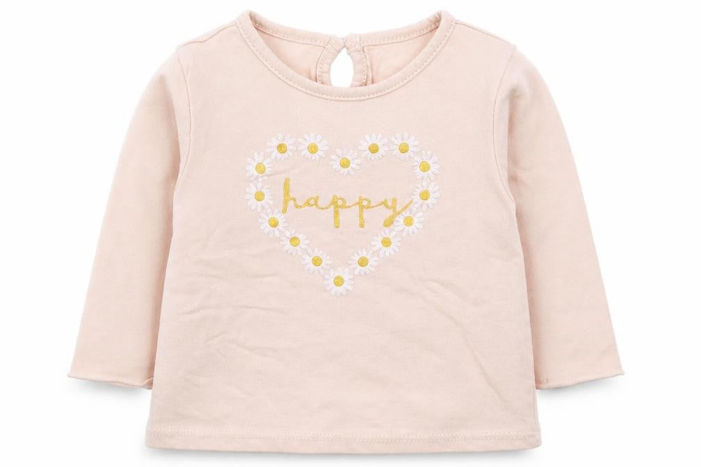 Just Lizzy Girls Pink  Cotton Basic T-Shirt Size 6-9 Months Round Neck Pullover - Happy