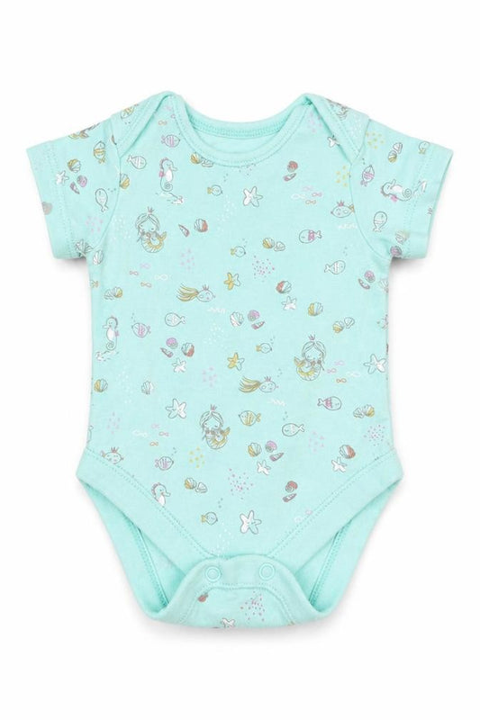 George Girls Blue  Cotton Babygrow One-Piece Size Newborn  Button - Mermaids Shells Fish